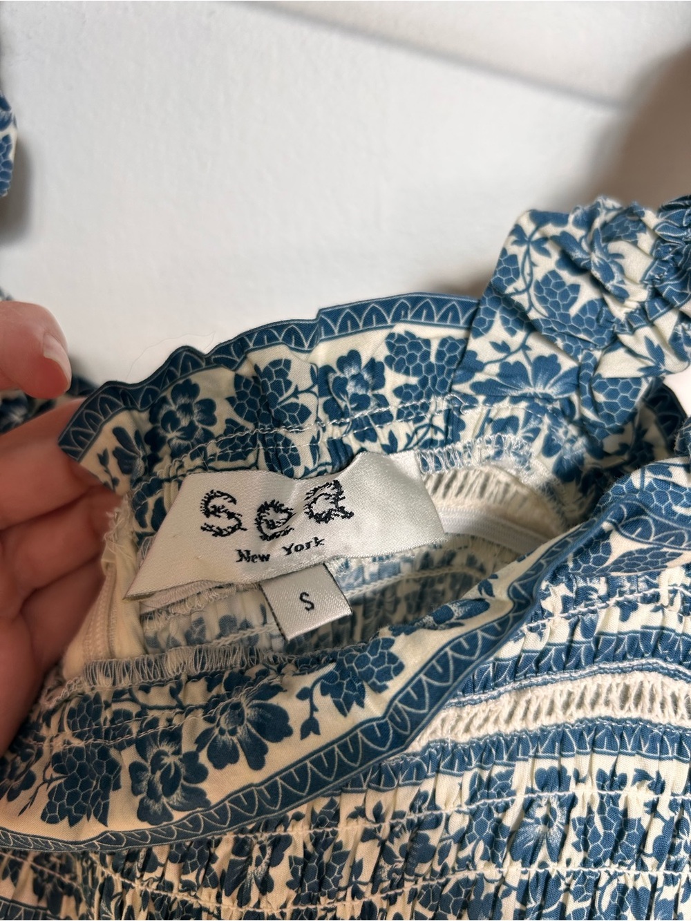 Sea NY Arlo Maxi Floral Tiered Smocked Bodice Blue Cream Cotton Dress Size S - Picture 6 of 12